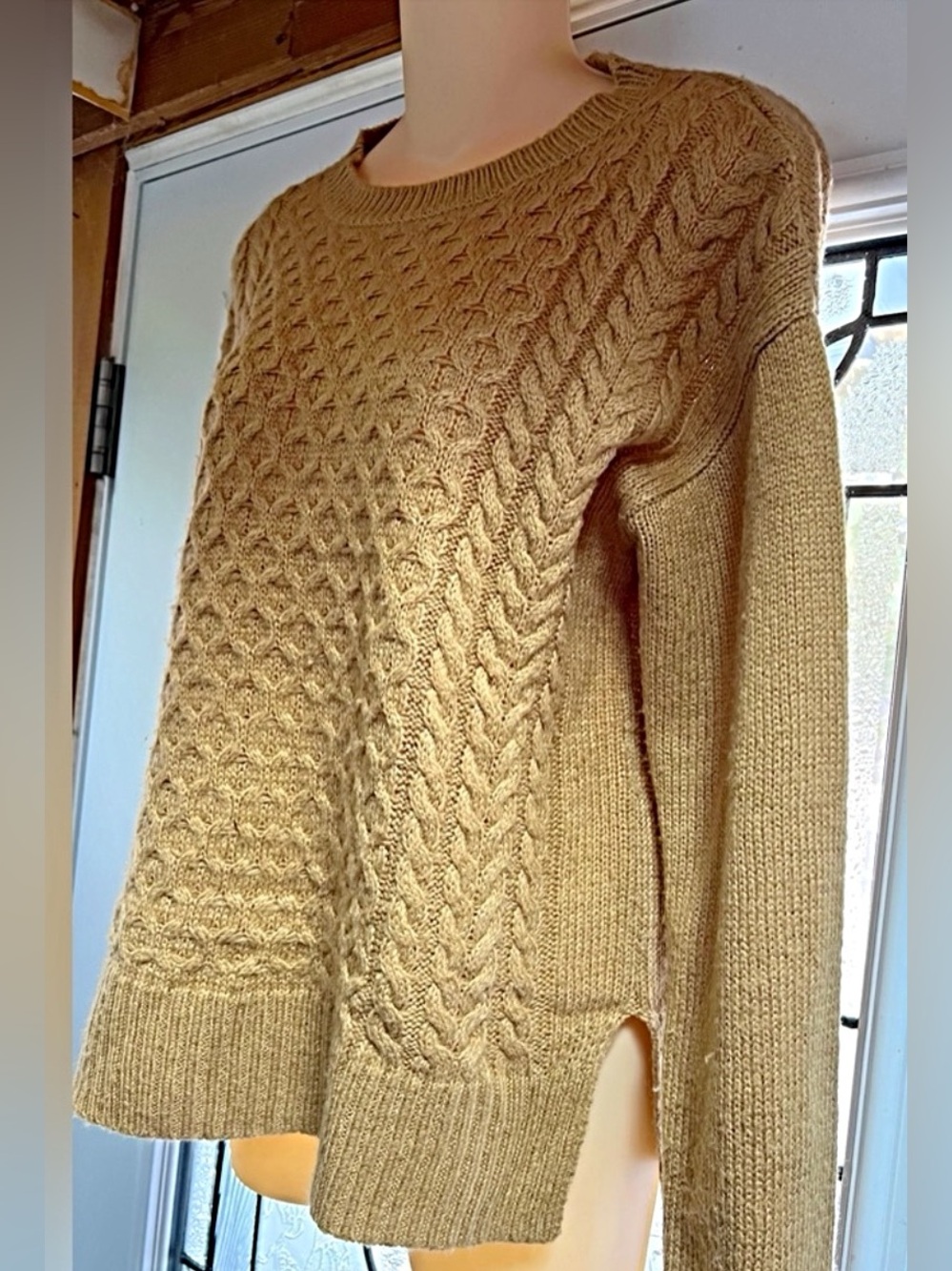 Joe Fresh Camel Cable Crewneck Sweater - Picture 4 of 7